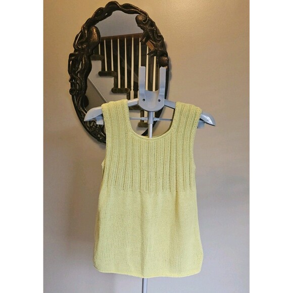 Vintage RICO Hand Knits Cardigan Tank 2 Piece Cotton Sweater Set 1980s Green M - Picture 6 of 8